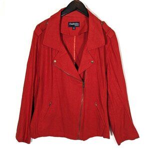 Chadwicks of Boston Linen Blend Burnt Orange Moto Jacket Shacket Plus Size 2X